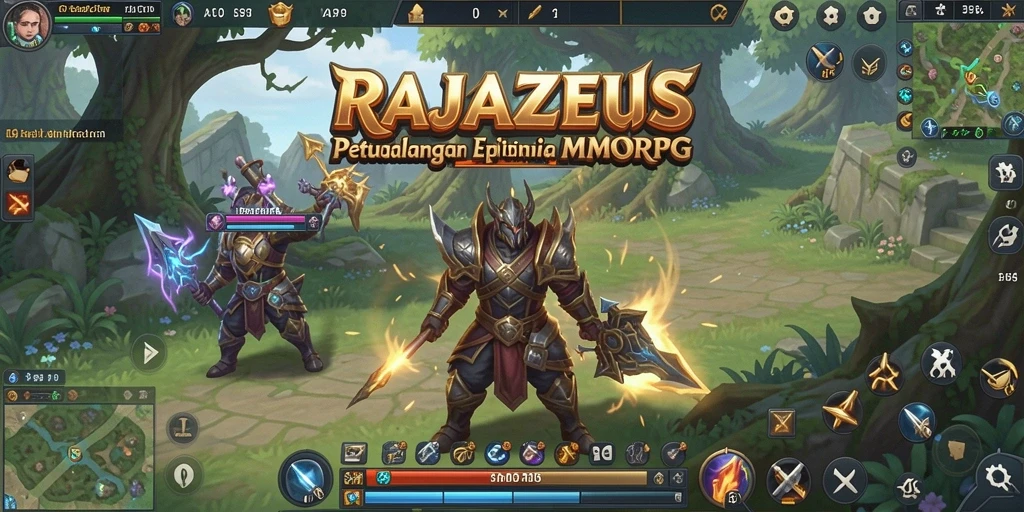 Tampilan screenshot RAJAZEUS yang menunjukkan aksi epik dalam pertempuran MMORPG.