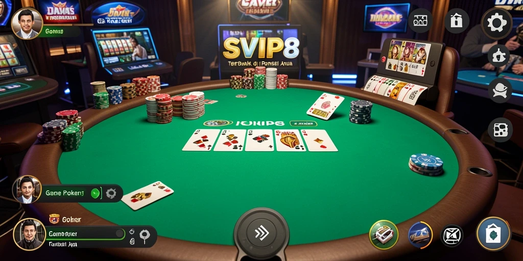 Gameplay SVIP8 menunjukkan serunya permainan Poker di ponsel.